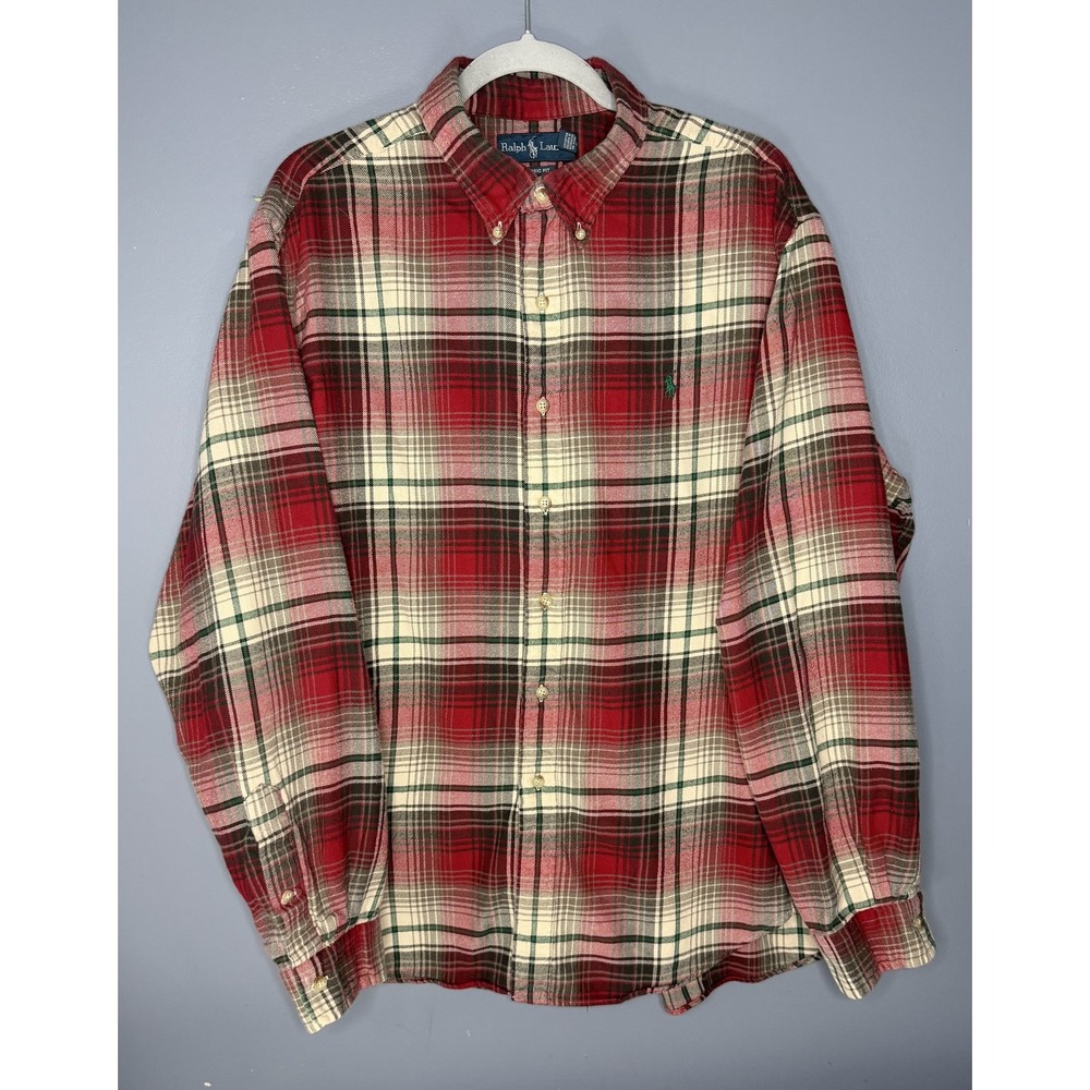 Polo Ralph Lauren Shirt Mens 2XL Red Tartan Plaid Flannel Button Down Christmas